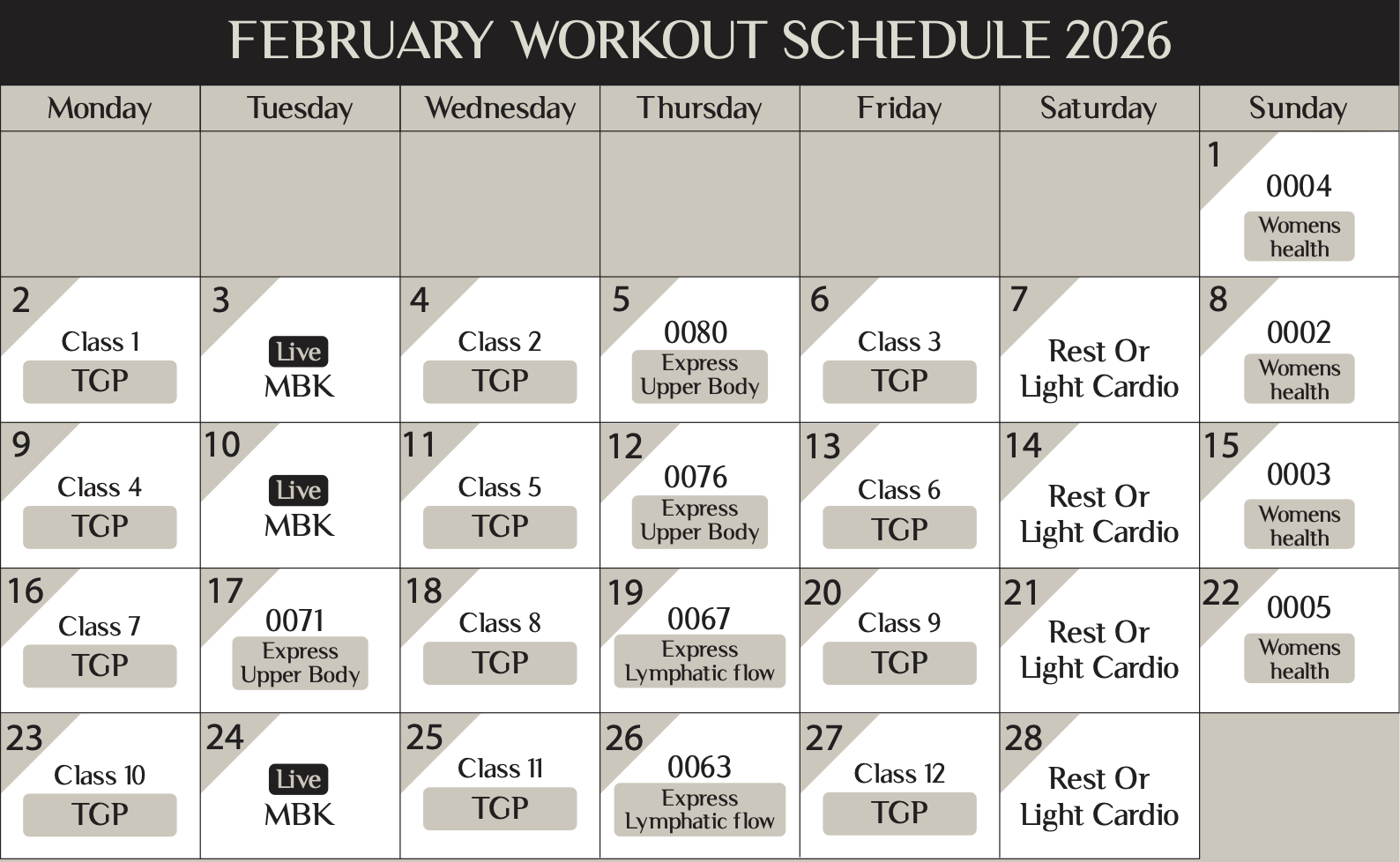 February Training Schedule 